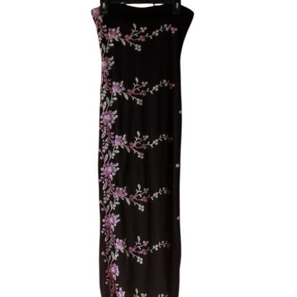 Designed for Dillard's‎ by Roberta Black Floral Embroidered Long Strapless Dress